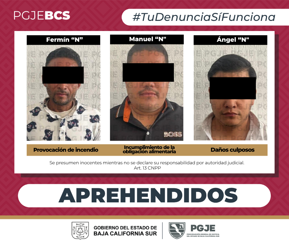 Captura PGJE a presuntos responsables de incendio, daños vehiculares y omisión alimentaria